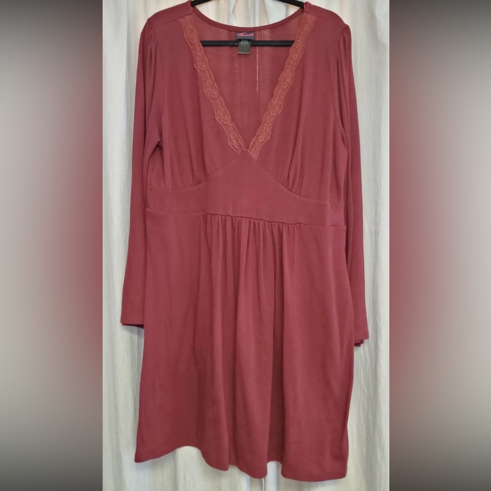 Torrid Burgundy Lace Trim Vneck Dress 2